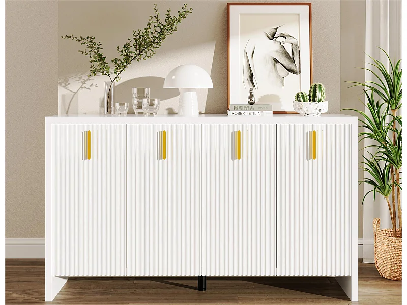 Modern dressoir - met verstelbare planken - gouden handgrepen - Wit