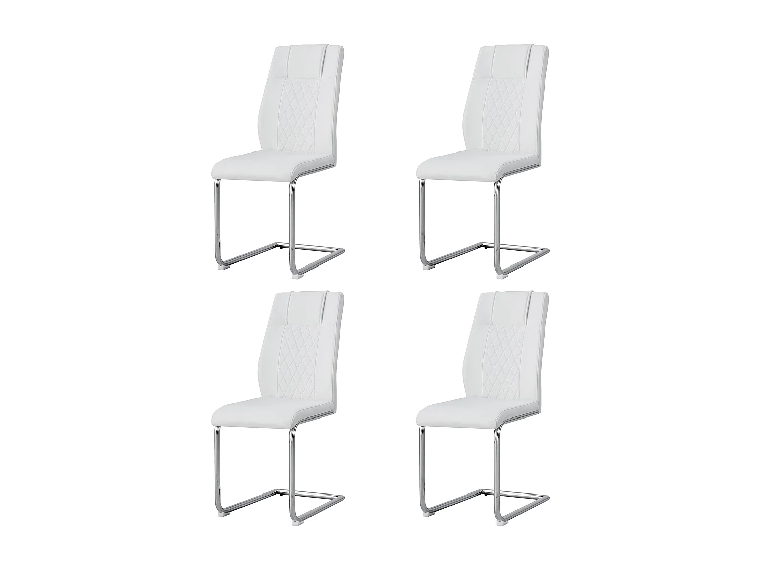 Set van 4 kunstleren sledestoelen - metalen poten - rugleuning met ruitpatroon - Wit