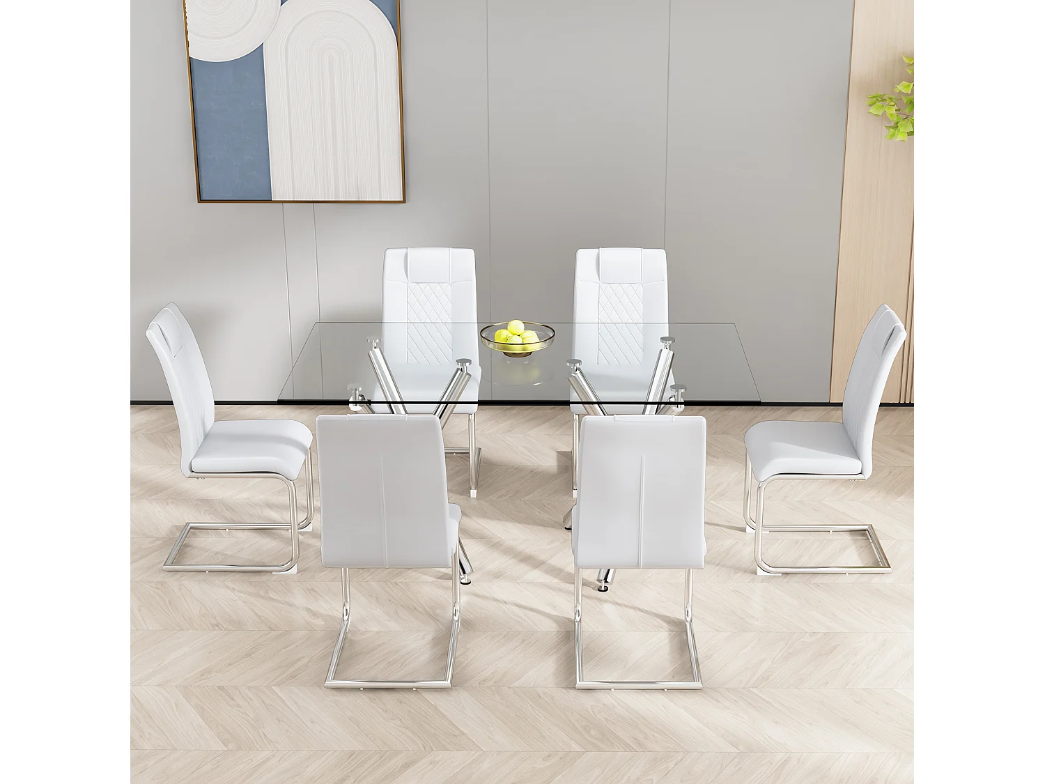 Set van 4 kunstleren sledestoelen - metalen poten - rugleuning met ruitpatroon - Wit