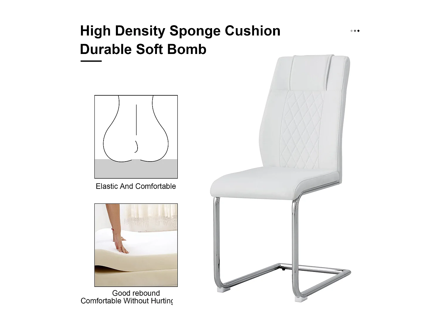 Set van 4 kunstleren sledestoelen - metalen poten - rugleuning met ruitpatroon - Wit