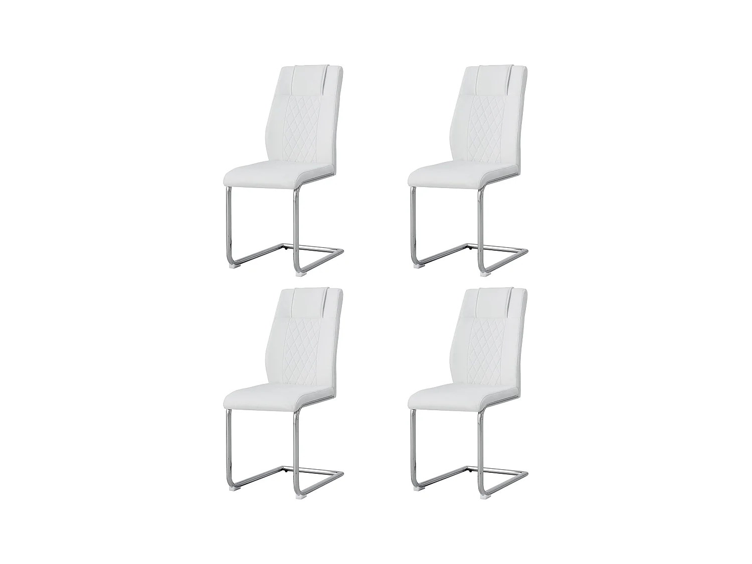 Set van 4 kunstleren sledestoelen - metalen poten - rugleuning met ruitpatroon - Wit