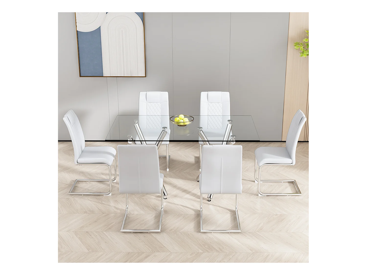 Set van 4 kunstleren sledestoelen - metalen poten - rugleuning met ruitpatroon - Wit