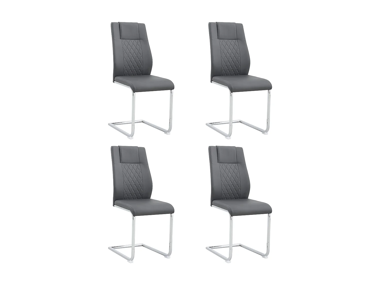 Set van 4 kunstleren sledestoelen - metalen poten - rugleuning ruitpatroon - grijs