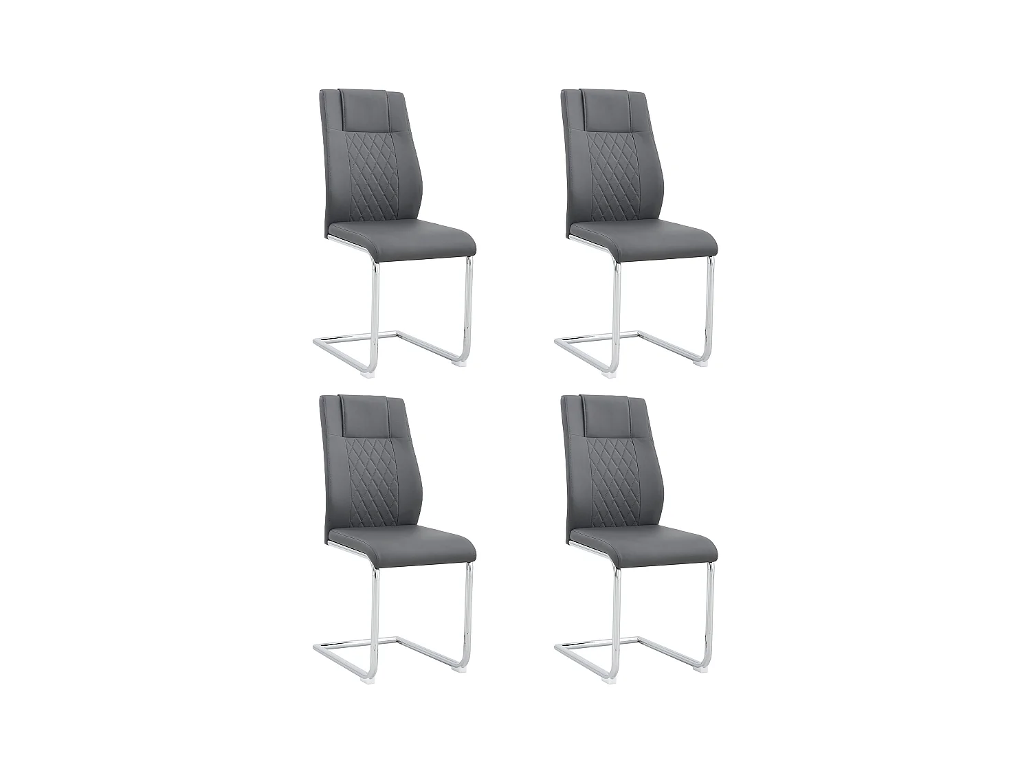 Lot de 4 Chaise cantilever en simili cuir - pièds en métal - dossier à motif losange - Gris