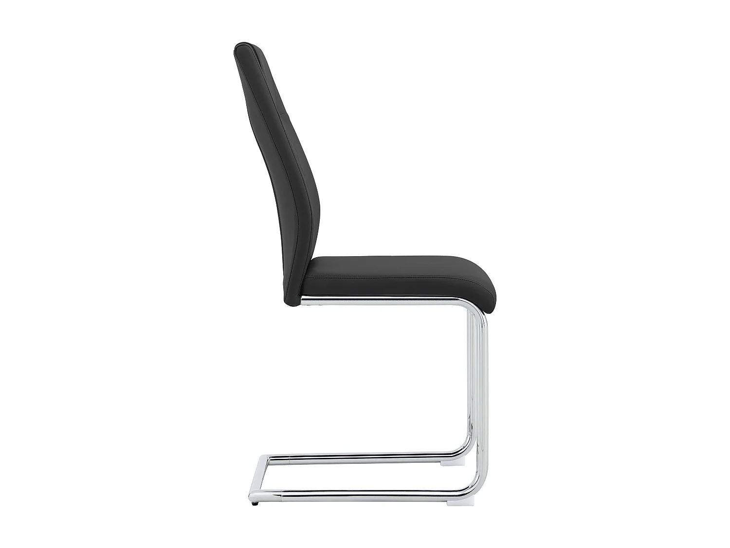 Lot de 4 Chaise cantilever en simili cuir - Pièds en métal - Dossier à motif losange - Noir