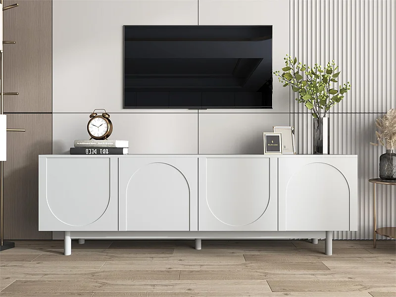 Nowoczesny mebel TV - z regulowanymi półkami - z płyt wiórowych - Biały