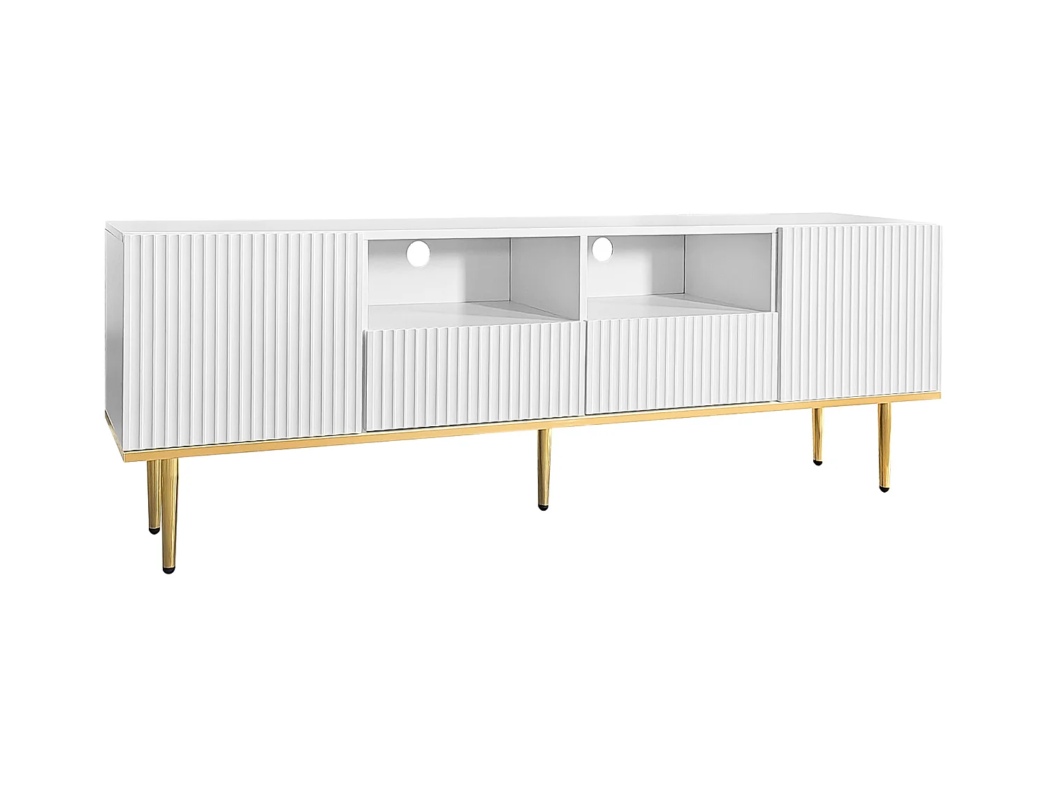 Meuble TV moderne - avec 2 portes et 2 tiroirs - pieds en métal - Blanc