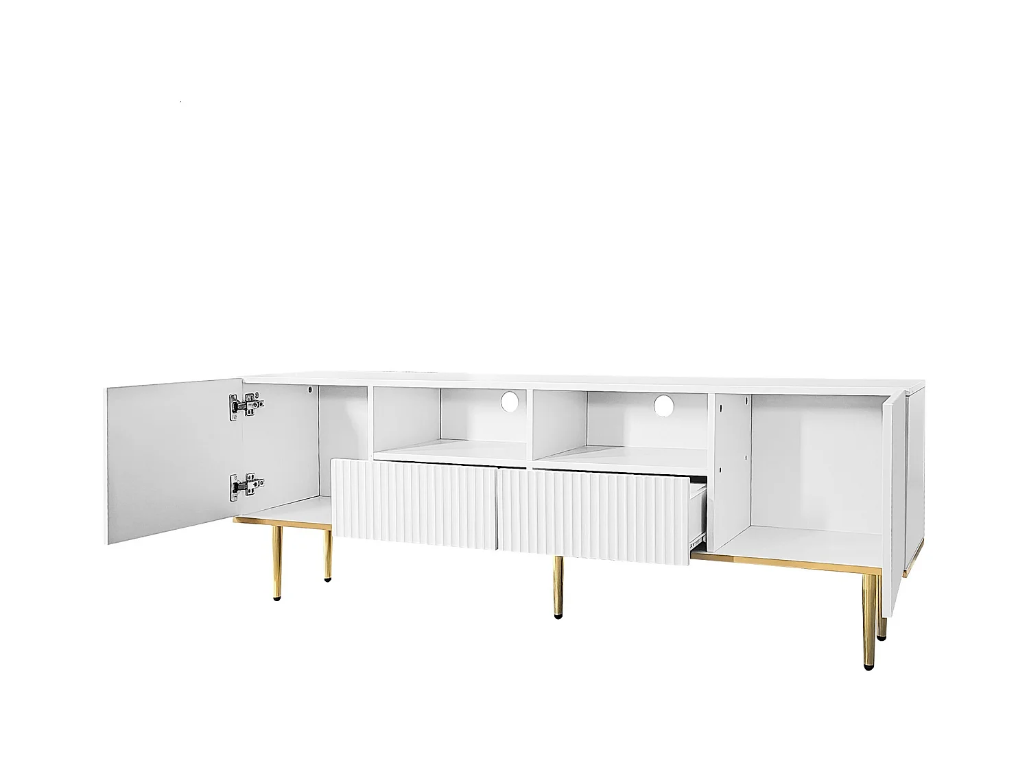 Meuble TV moderne - avec 2 portes et 2 tiroirs - pieds en métal - Blanc