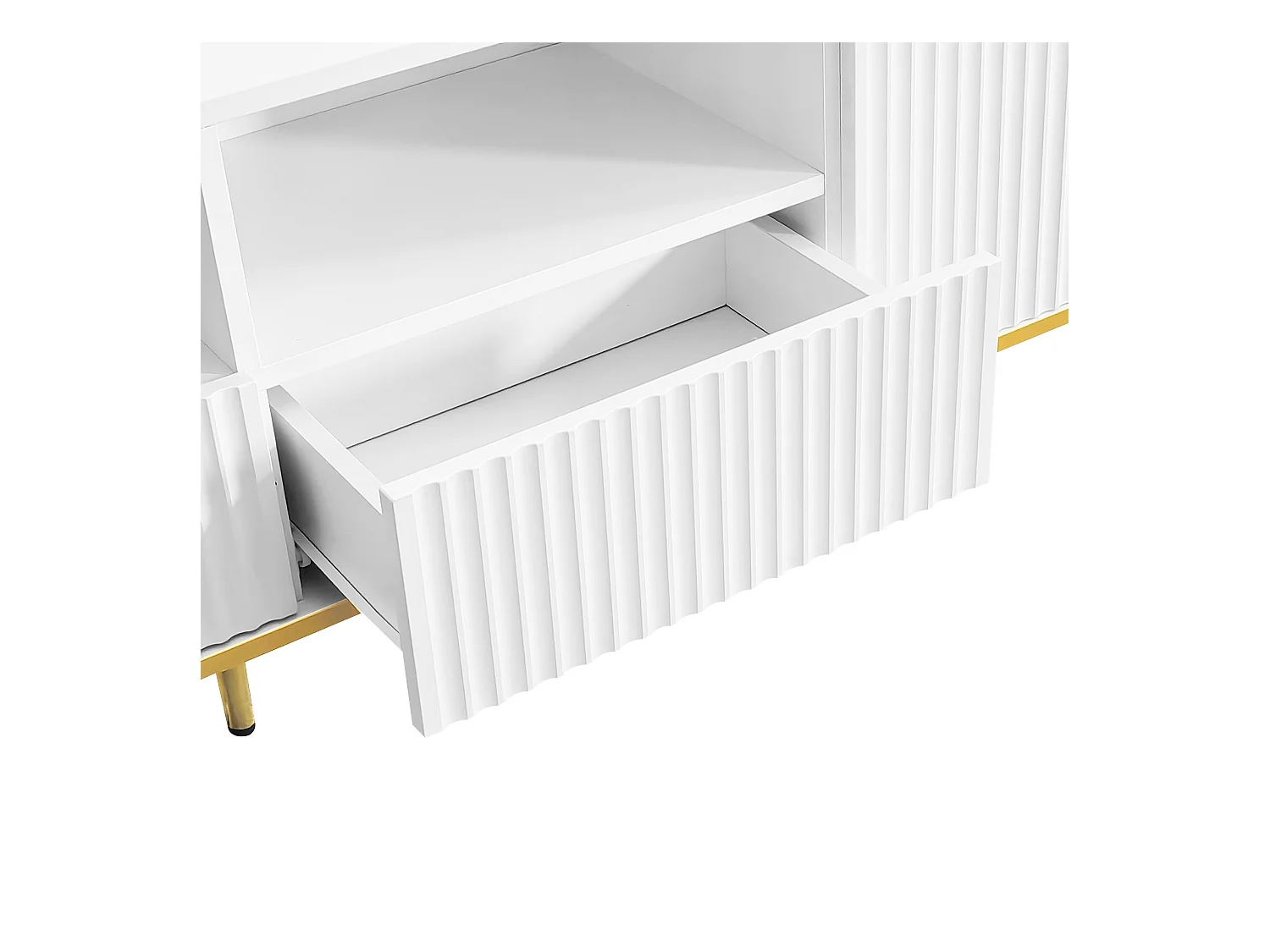 Meuble TV moderne - avec 2 portes et 2 tiroirs - pieds en métal - Blanc