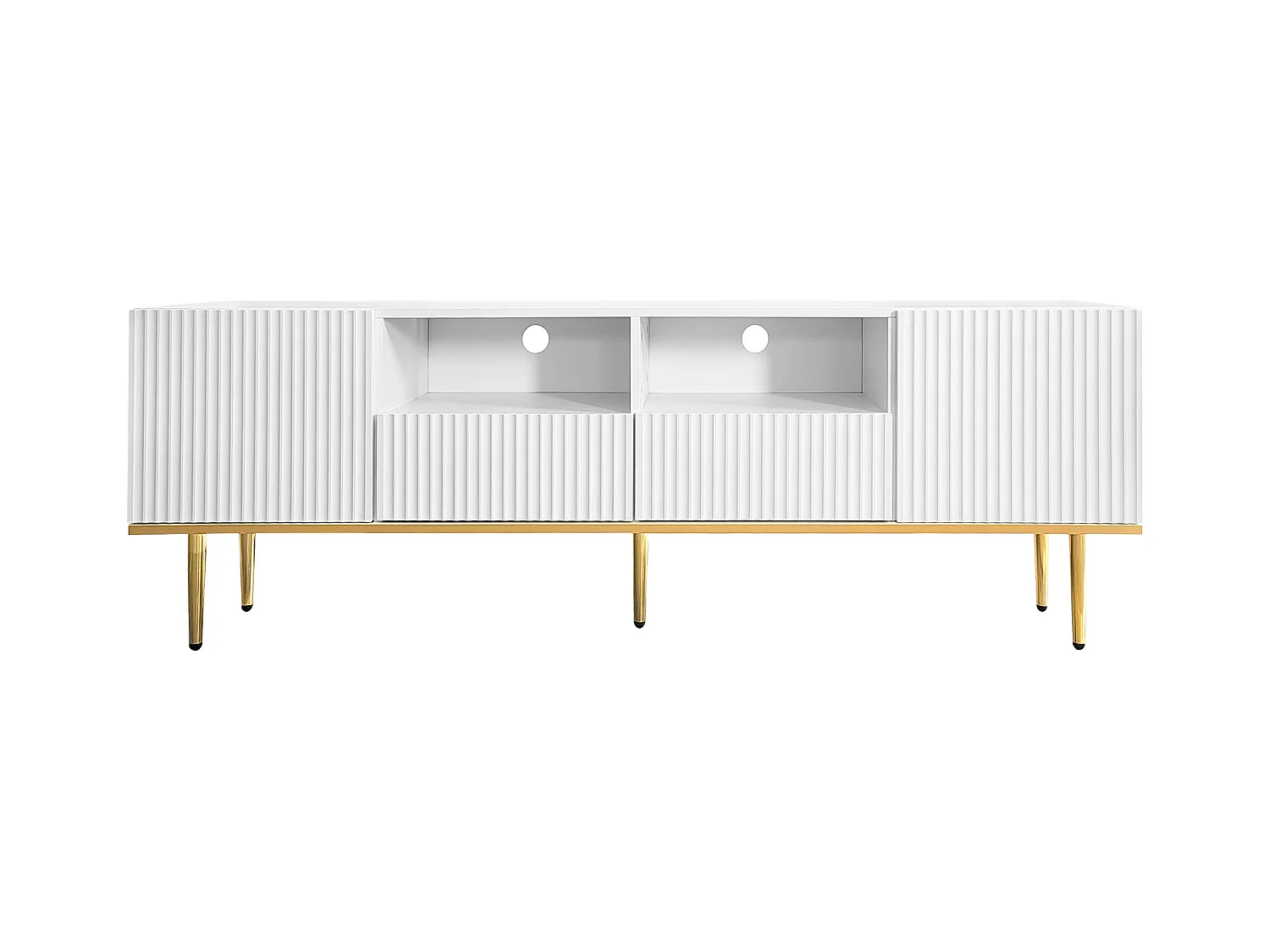 Meuble TV moderne - avec 2 portes et 2 tiroirs - pieds en métal - Blanc