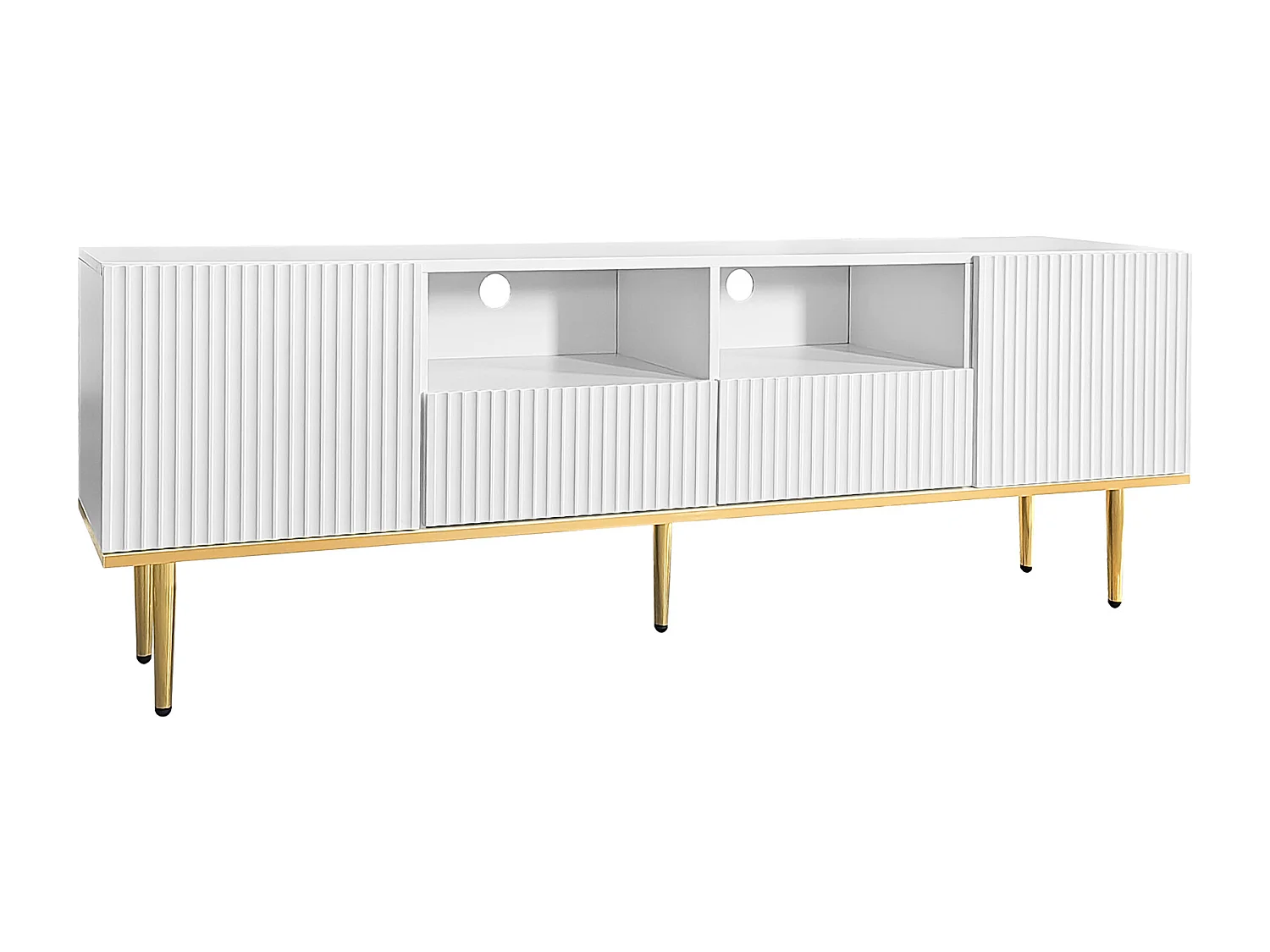 Meuble TV moderne - avec 2 portes et 2 tiroirs - pieds en métal - Blanc