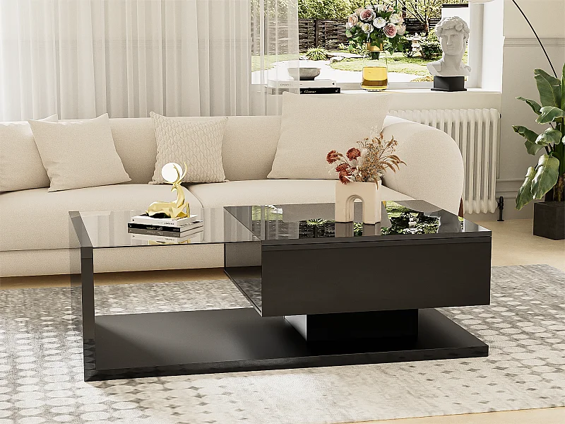 Mesa de centro con LED - vidrio y tableros de partículas - Negro