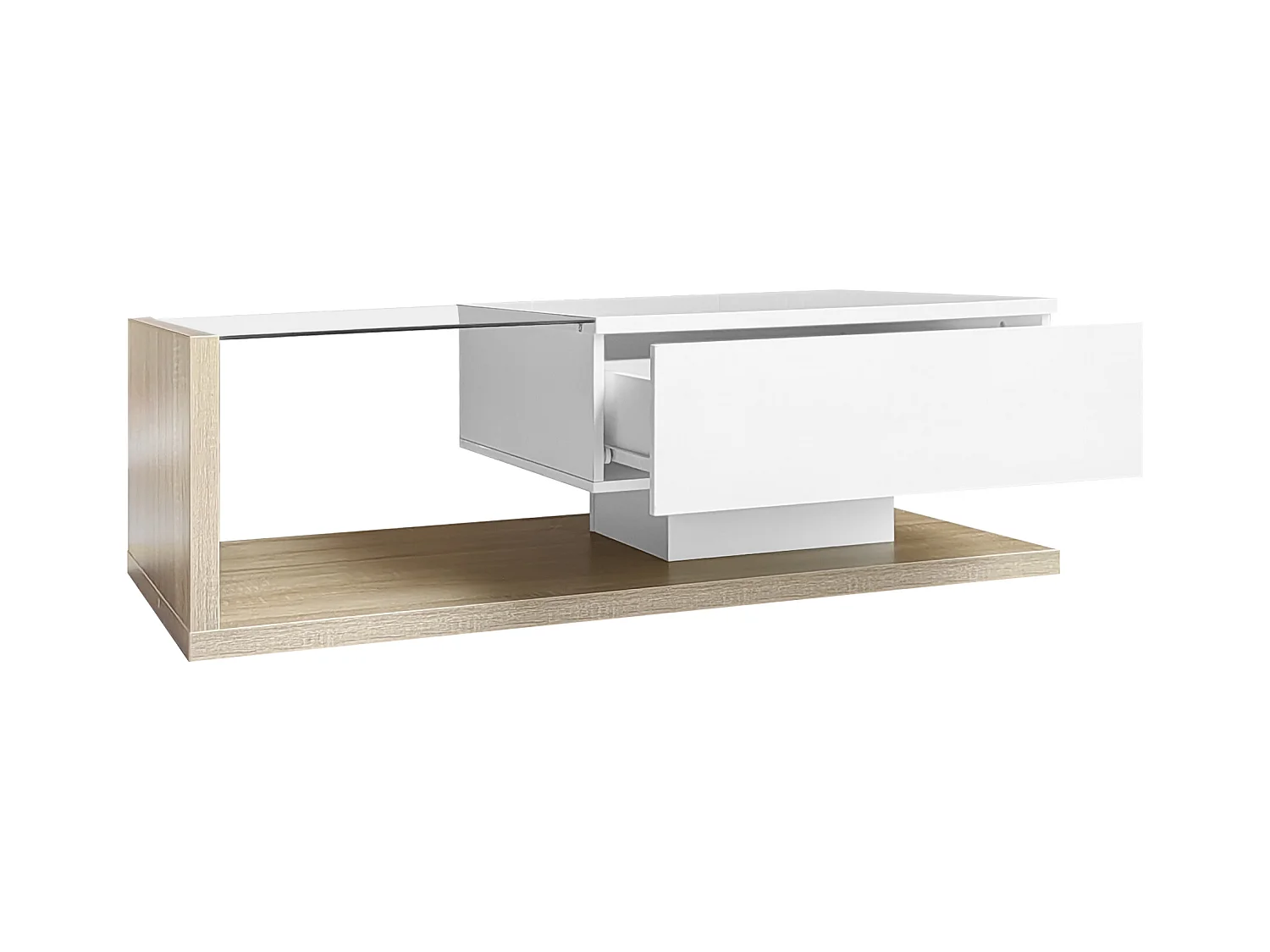 Couchtisch mit LED – Glas und Spanplatte – Natur