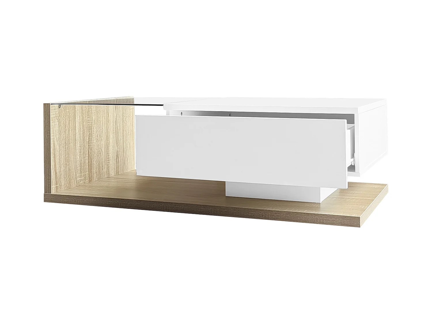 Couchtisch mit LED – Glas und Spanplatte – Natur