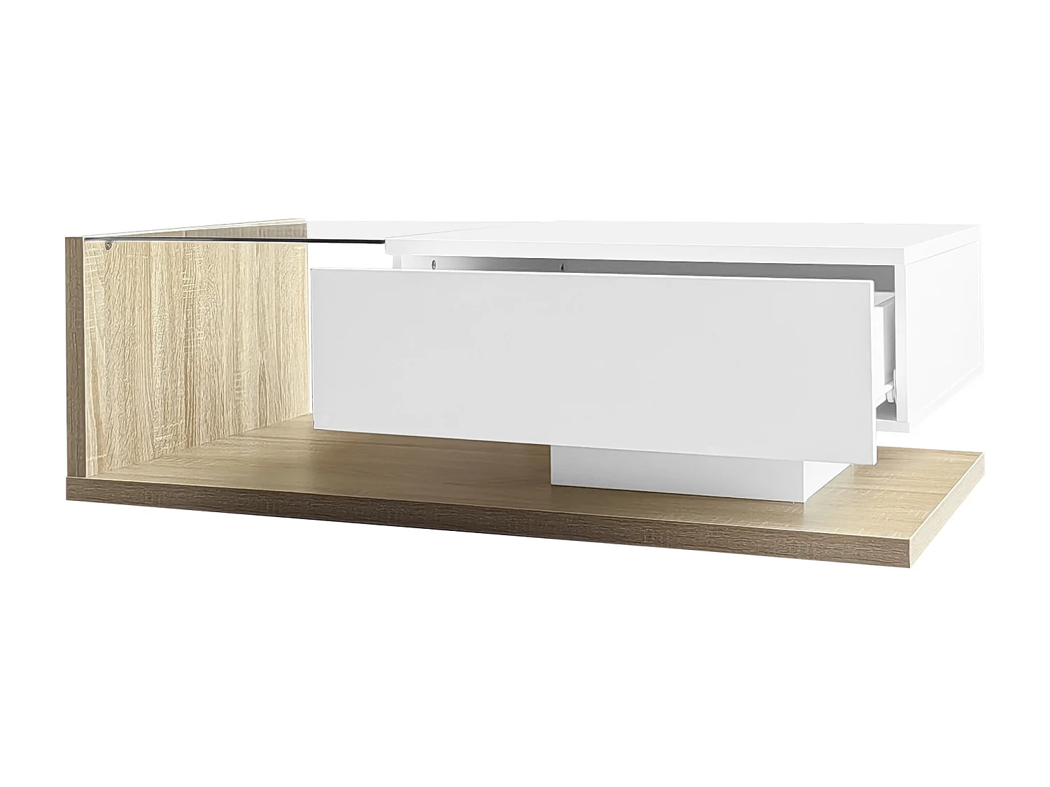 Couchtisch mit LED – Glas und Spanplatte – Natur