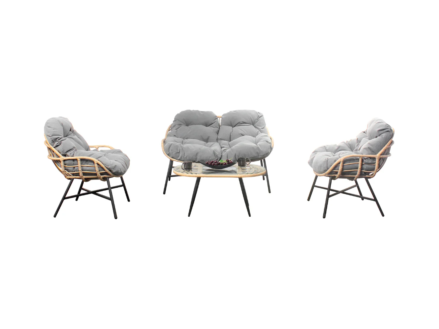 Salon de jardin 4 places canapé + fauteuils gris foncé EVORA