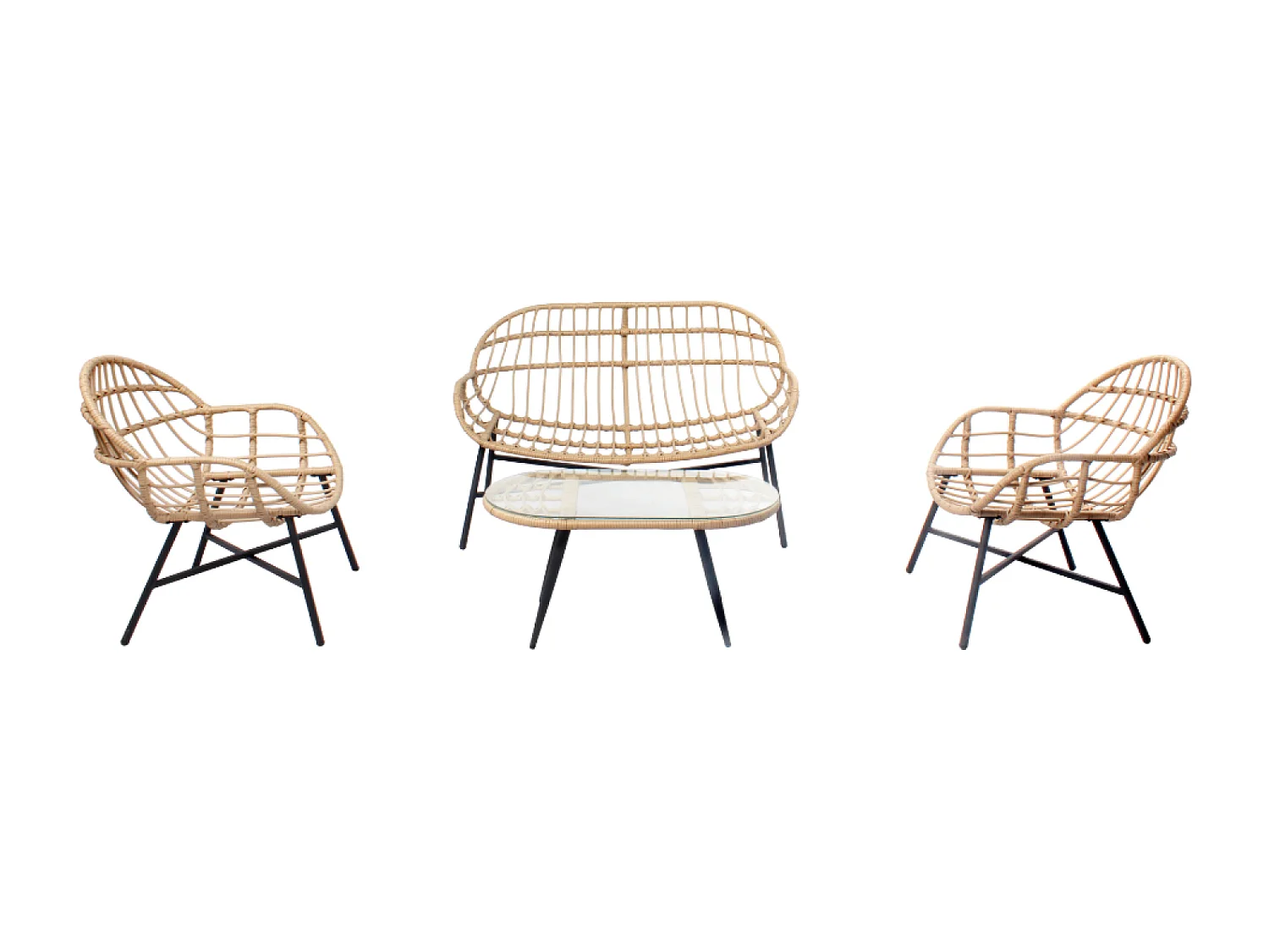 Salon de jardin 4 places canapé + fauteuils gris foncé EVORA