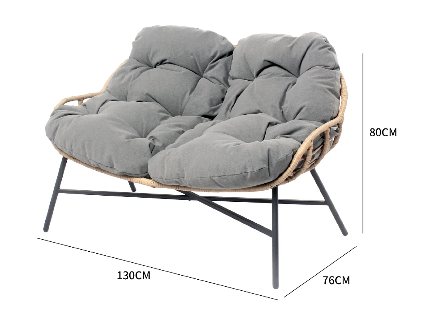 Salon de jardin 4 places canapé + fauteuils gris foncé EVORA