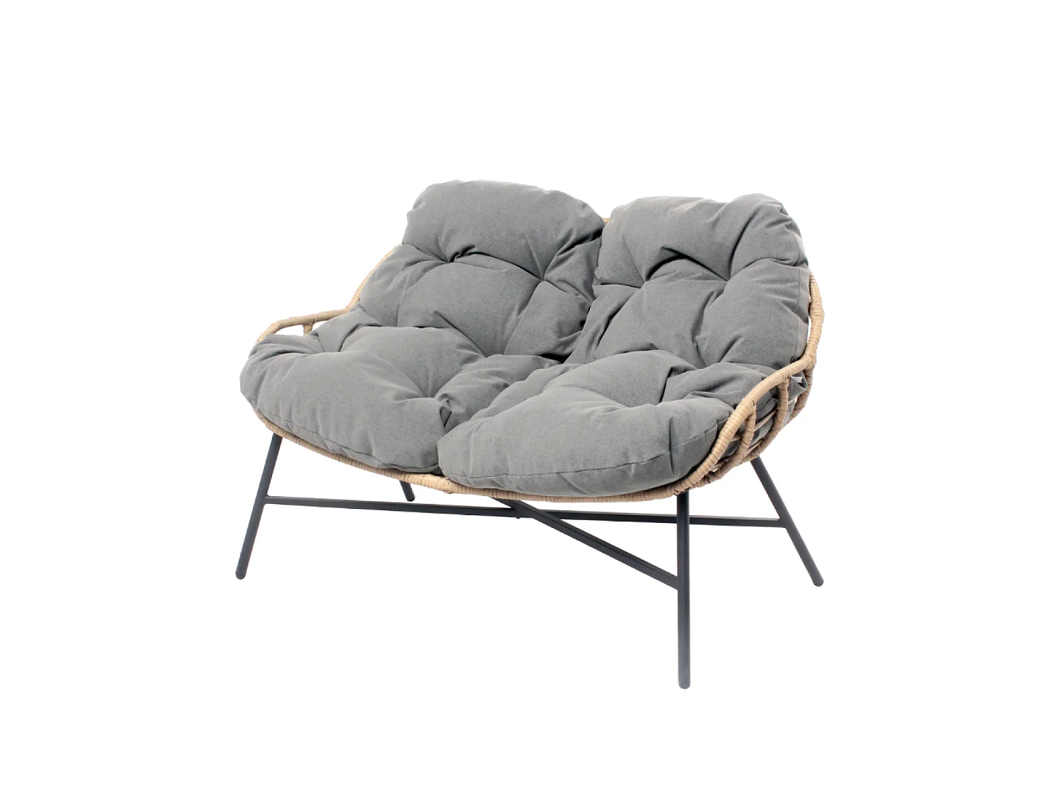 Loungeset 4-zits donkergrijs EVORA met rotan bank en fauteuils - Ovaal tafelblad van gehard glas