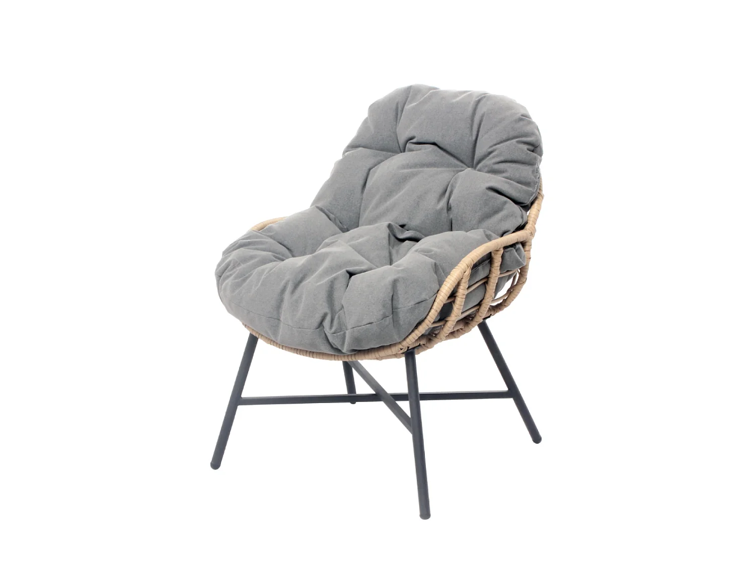 Loungeset 4-zits donkergrijs EVORA met rotan bank en fauteuils - Ovaal tafelblad van gehard glas