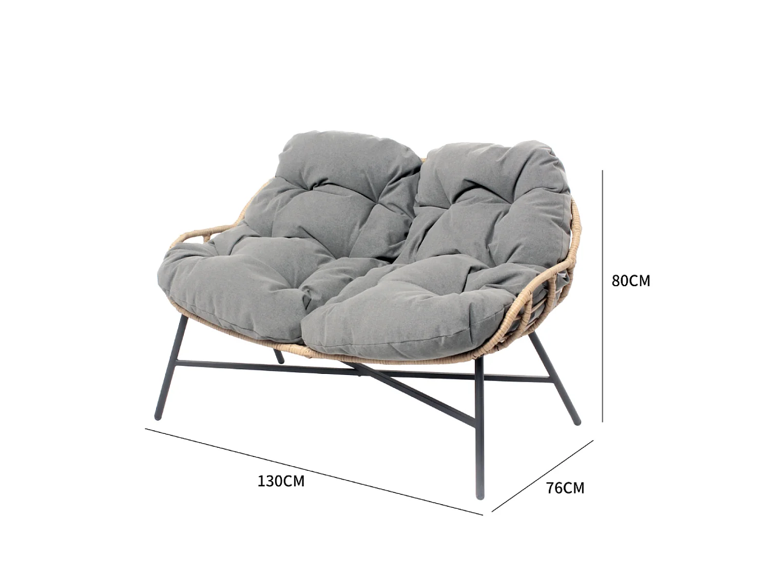 Loungeset 4-zits donkergrijs EVORA met rotan bank en fauteuils - Ovaal tafelblad van gehard glas