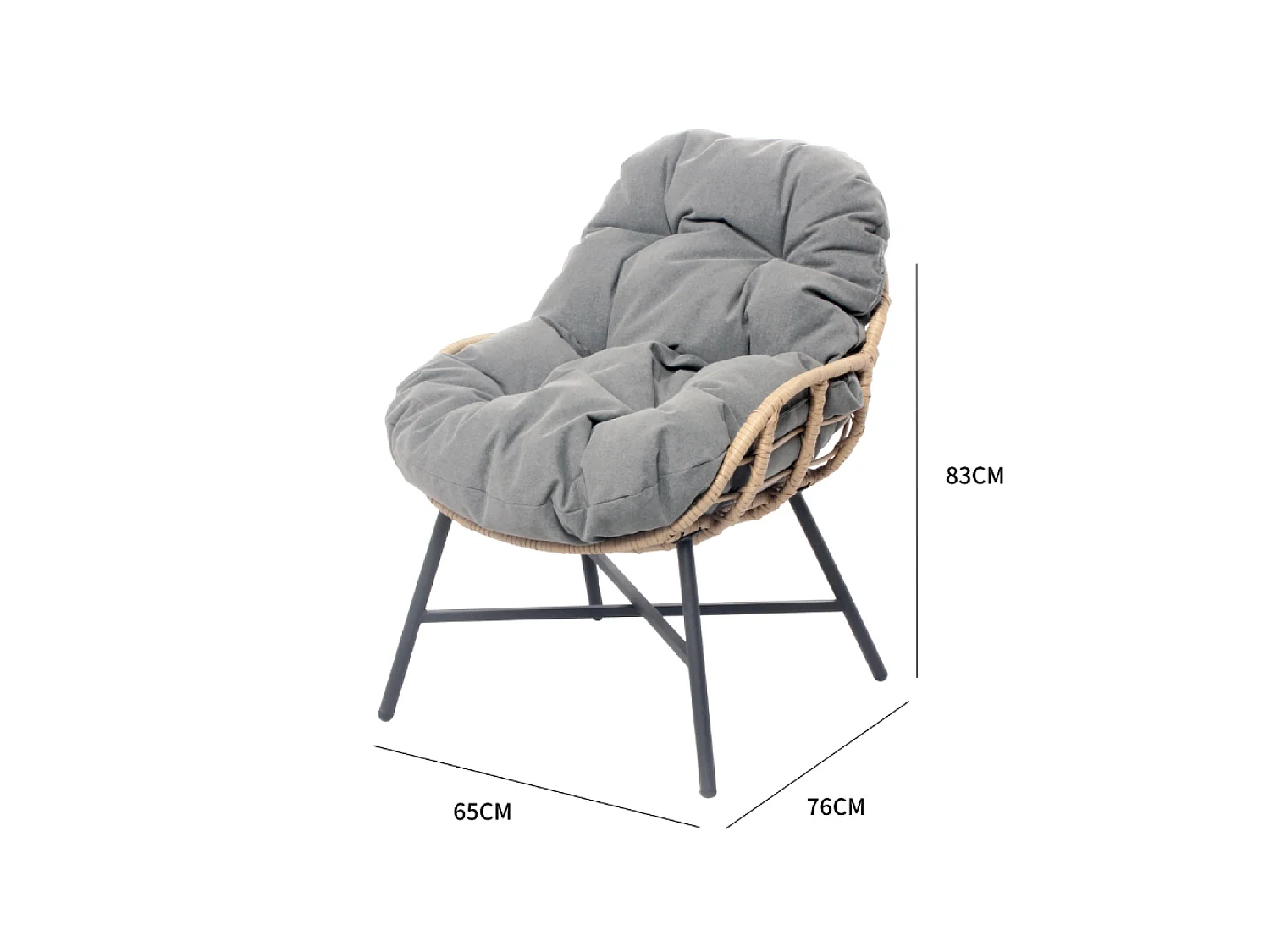 Loungeset 4-zits donkergrijs EVORA met rotan bank en fauteuils - Ovaal tafelblad van gehard glas