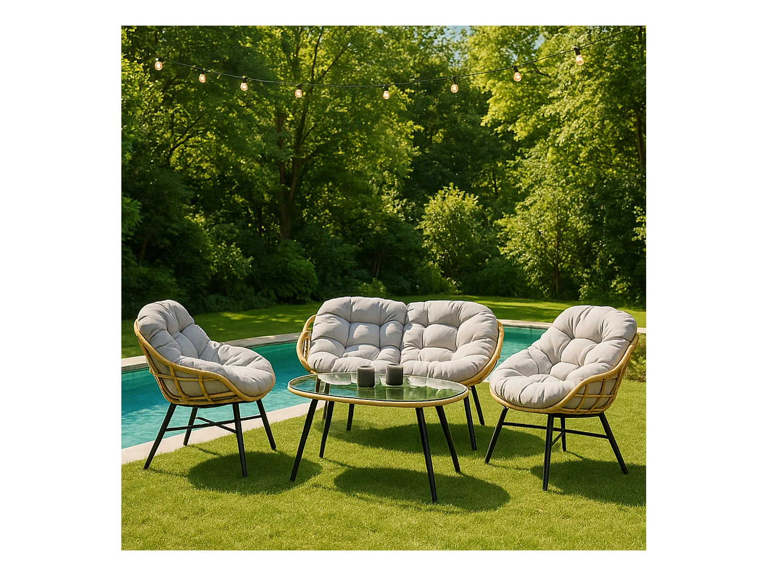 Salon de jardin 4 places canapé + fauteuils beige EVORA