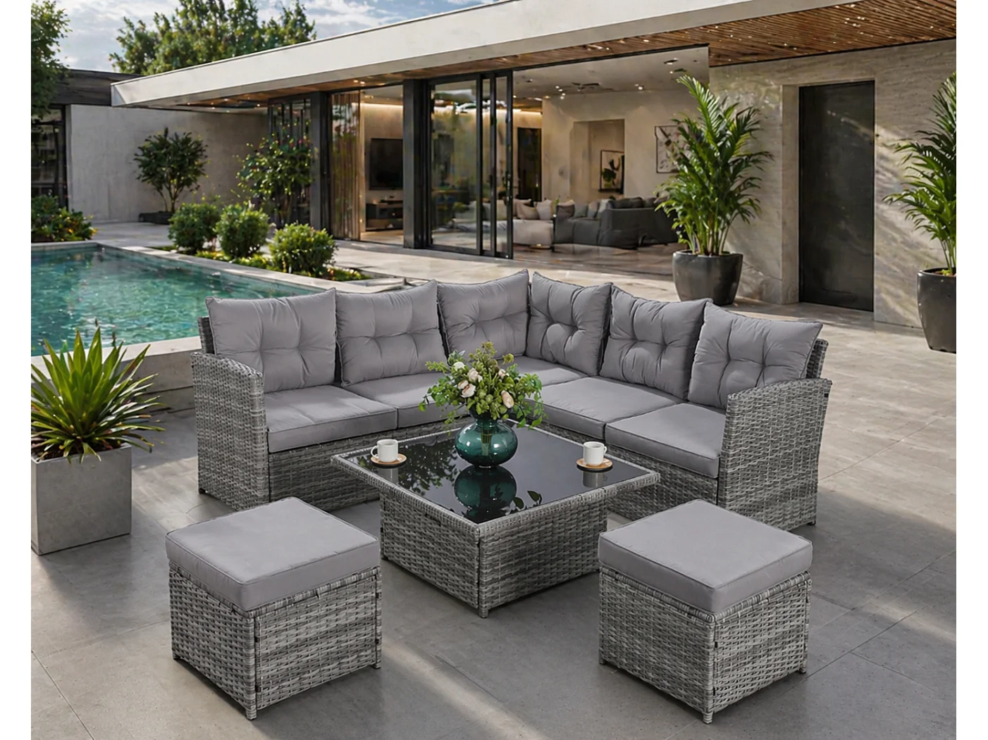 Salon de jardin 6 places gris VIANA