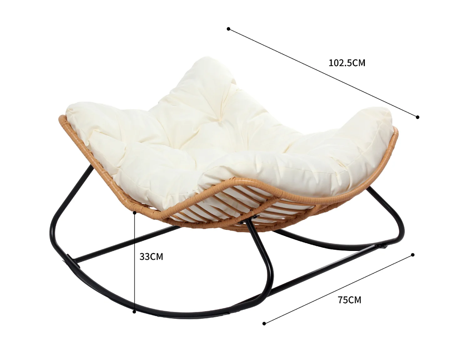 Fauteuil à bascule en résine tressée coussin beige CANGGU