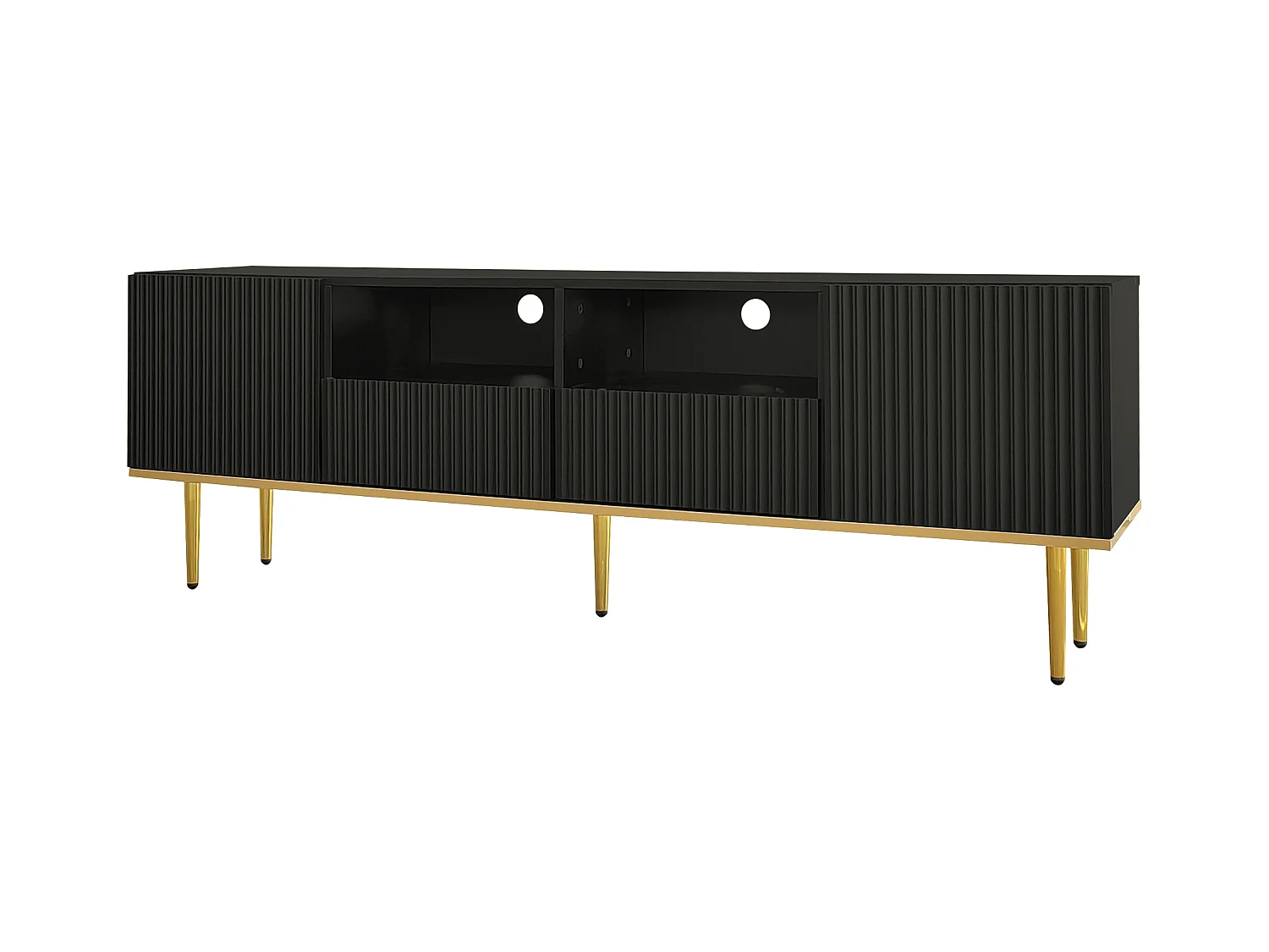 Modern TV-meubel - met 2 deuren en 2 lades - metalen poten - Zwart