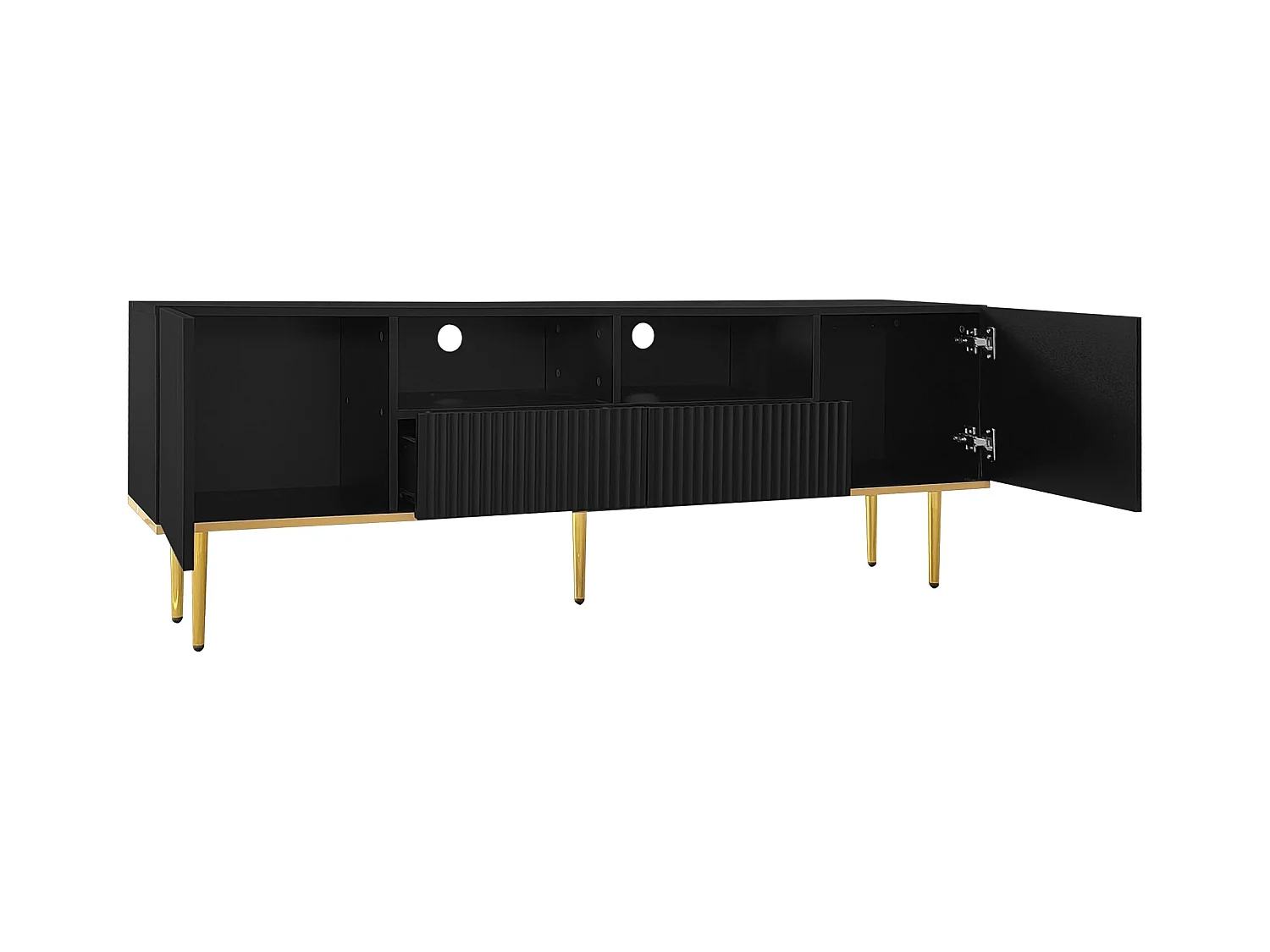 Modern TV-meubel - met 2 deuren en 2 lades - metalen poten - Zwart