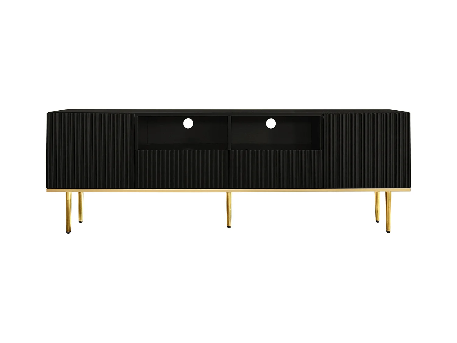 Modern TV-meubel - met 2 deuren en 2 lades - metalen poten - Zwart
