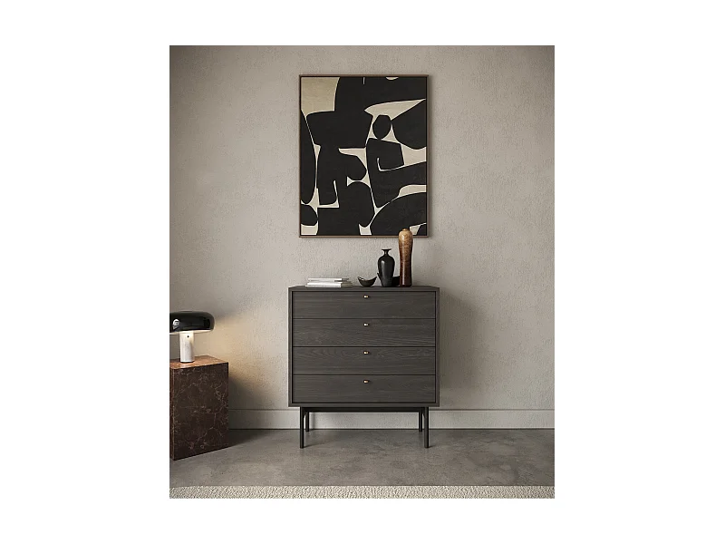 Kommode mit 4 Schubladen - Holzoptik Esche Portland Schwarz - 85,5 cm - OLAR