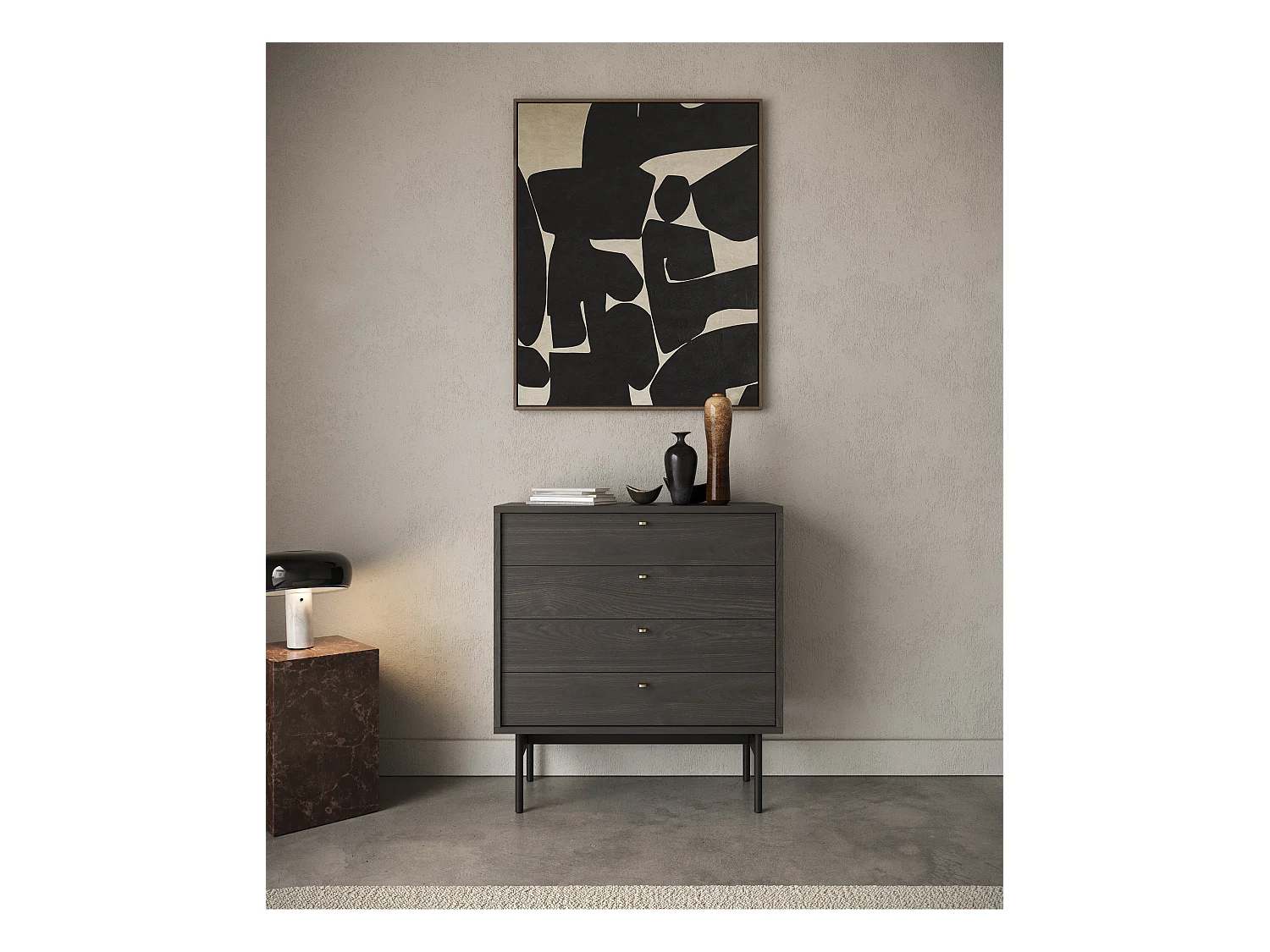 Commode à quatre tiroirs - 85 cm - couleur du bois de frêne Portland - OLAR