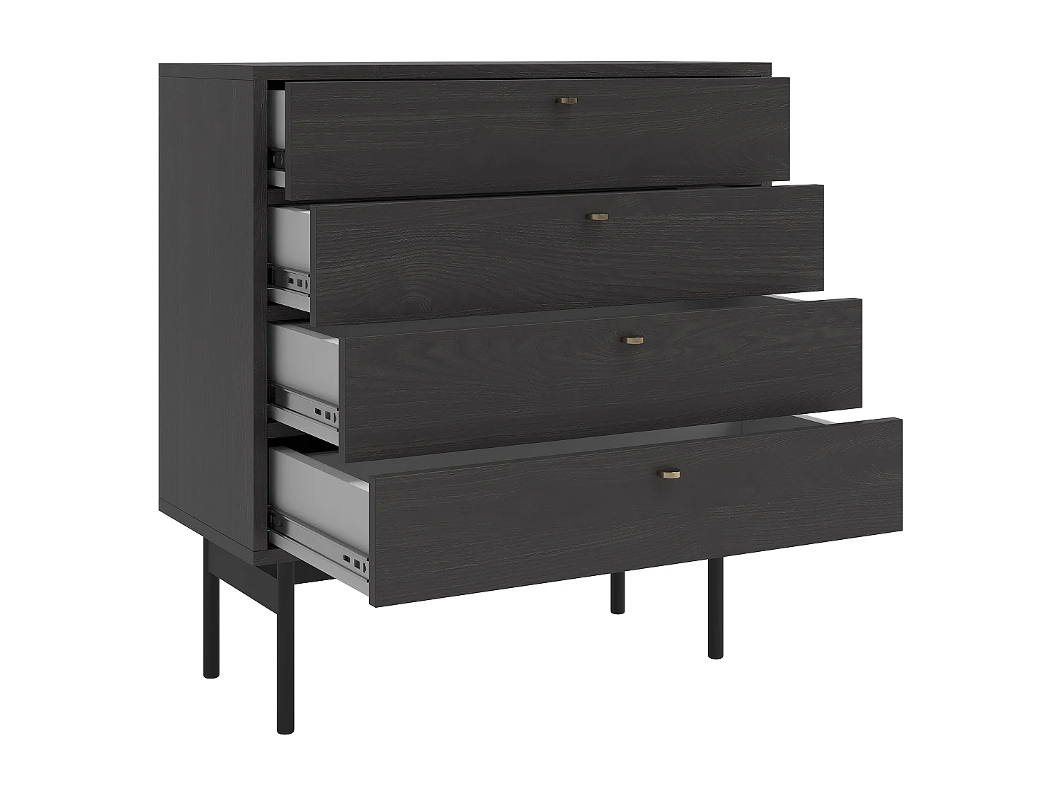 Kommode mit 4 Schubladen - Holzoptik Esche Portland Schwarz - 85,5 cm - OLAR