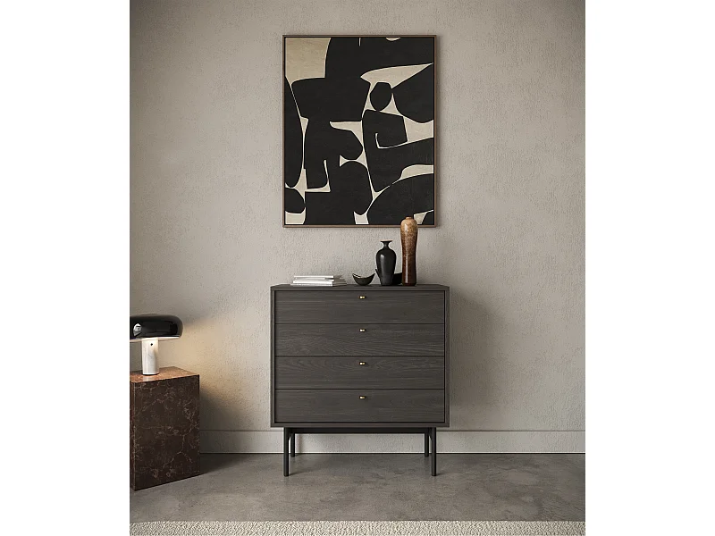 Kommode mit 4 Schubladen - Holzoptik Esche Portland Schwarz - 85,5 cm - OLAR