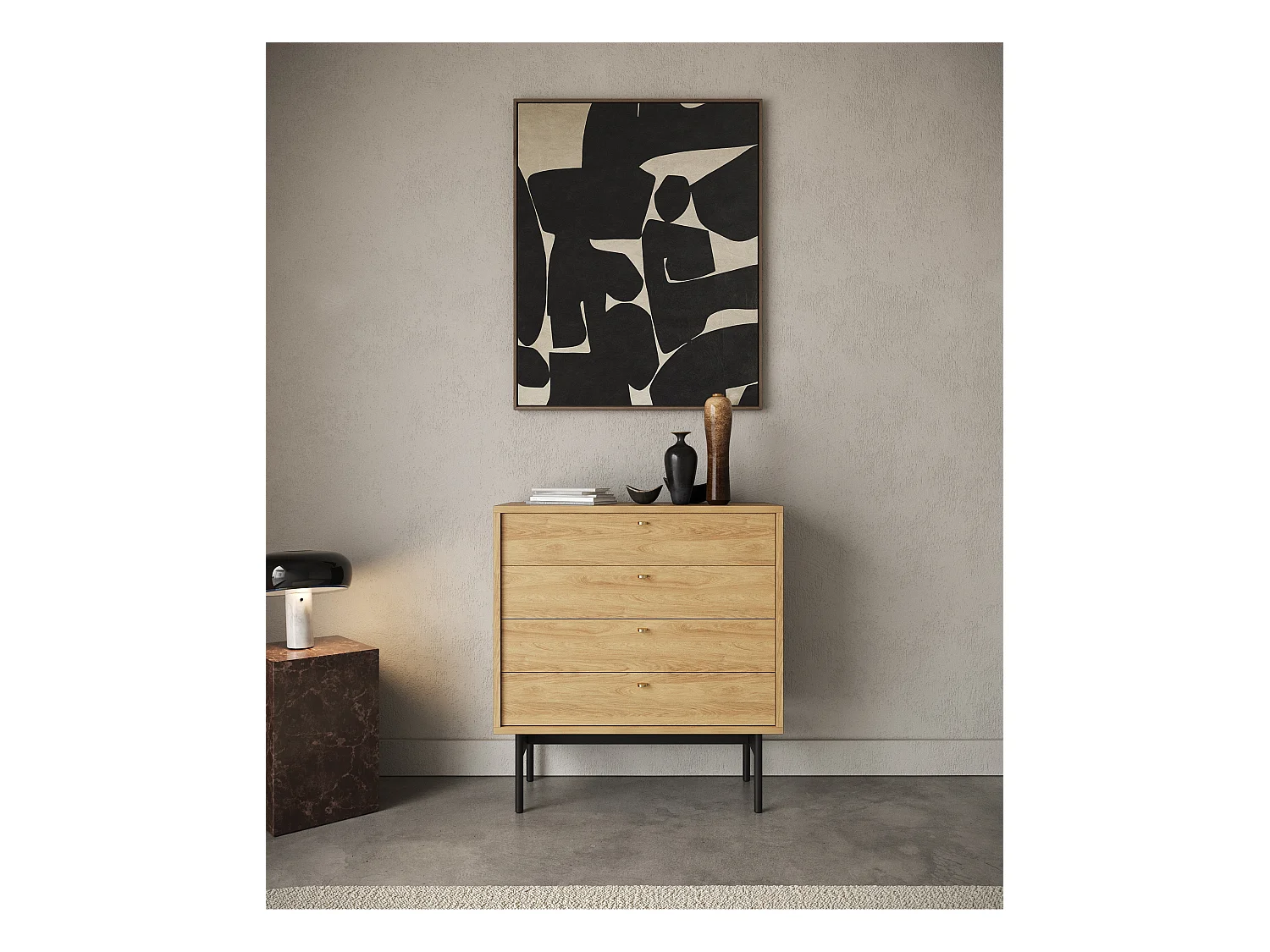 Commode à quatre tiroirs - 85 cm - couleur du bois de caryer - OLAR