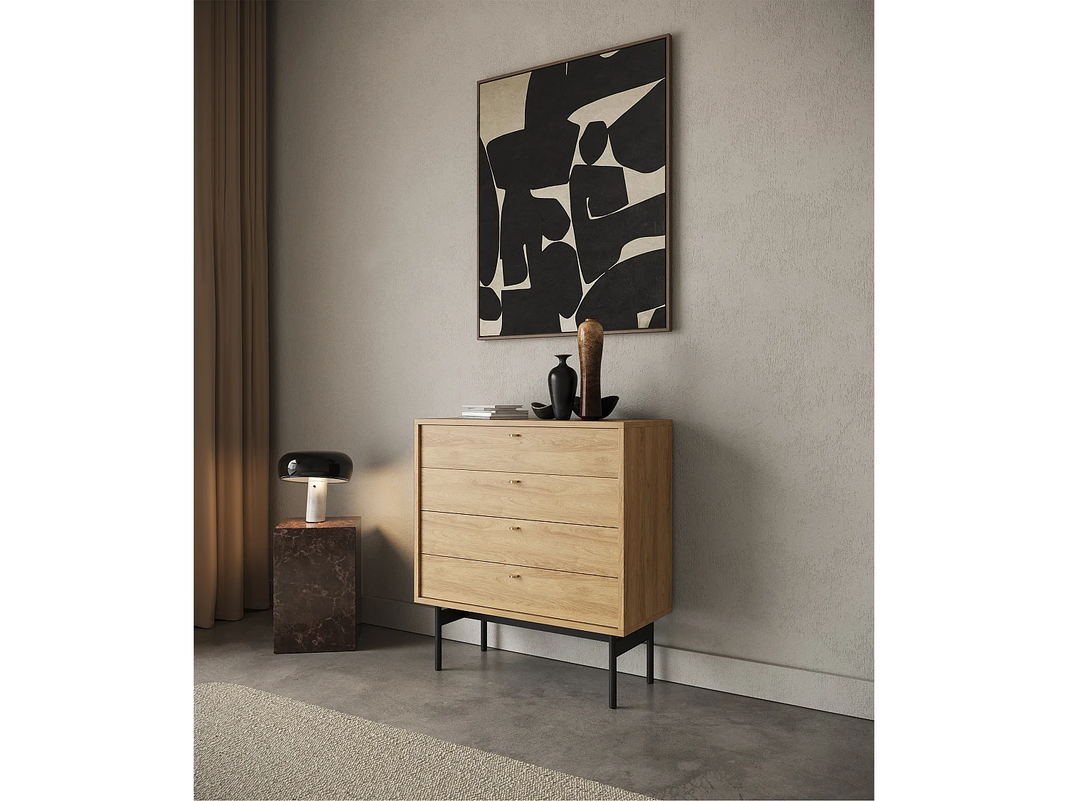 Ladekast met vier laden - 85 cm - hickoryhoutkleur - OLAR