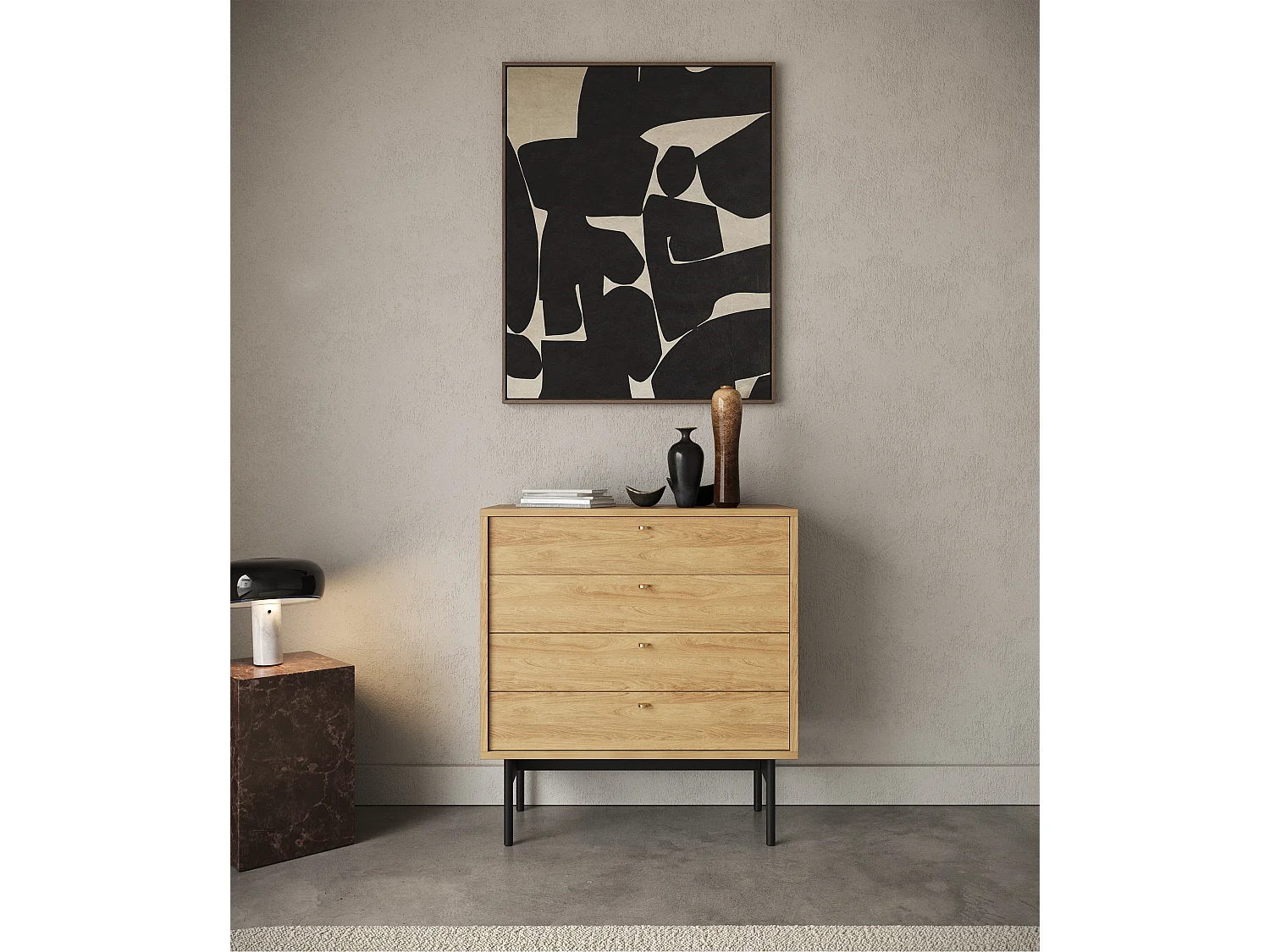 Commode à quatre tiroirs - 85 cm - couleur du bois de caryer - OLAR