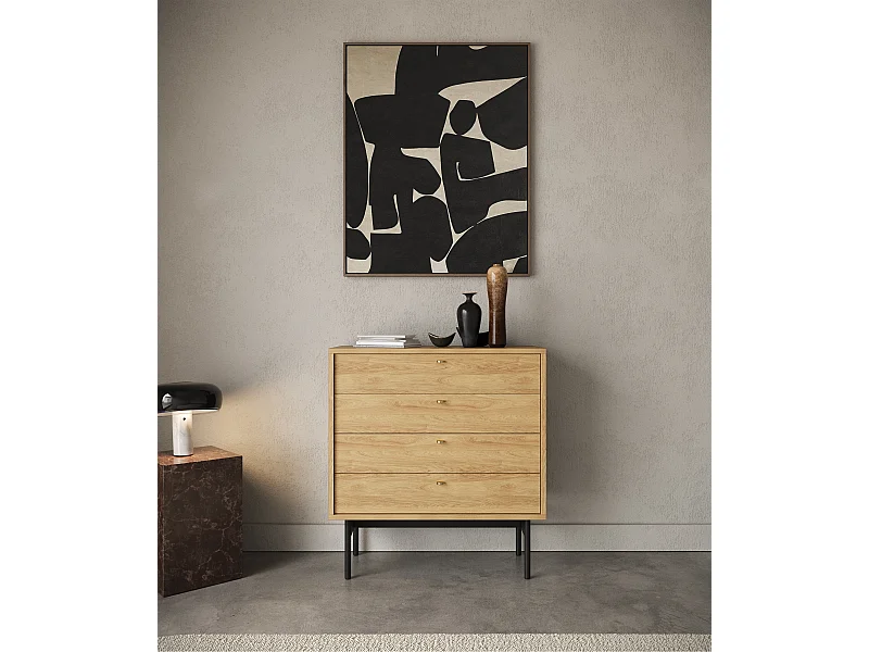 Commode à quatre tiroirs - 85 cm - couleur du bois de caryer - OLAR