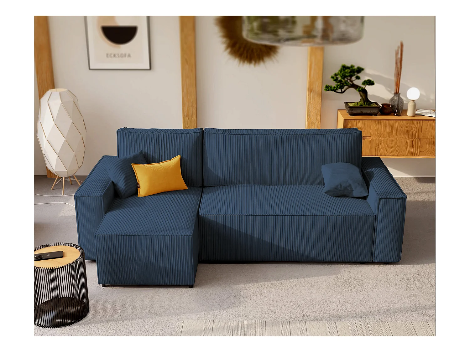 Canapé d'angle Paris réversible convertible en tissu Bleu