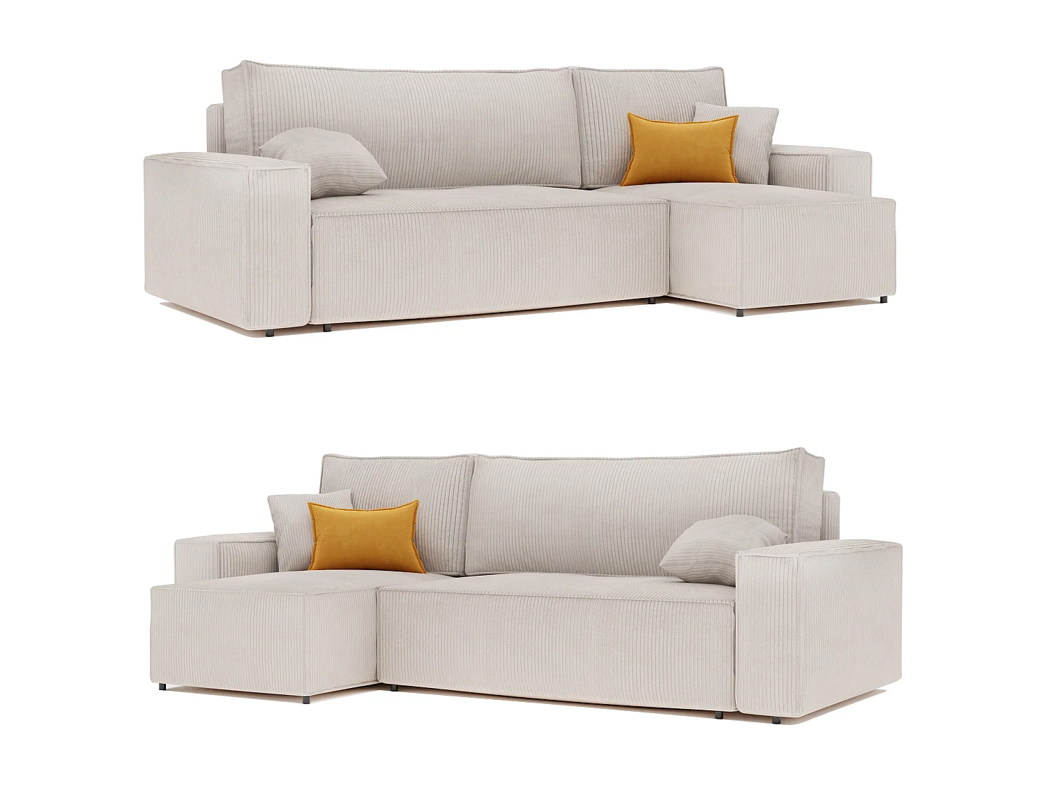 Ecksofa Paris, umkehrbar, in beigem Stoff umwandelbar.