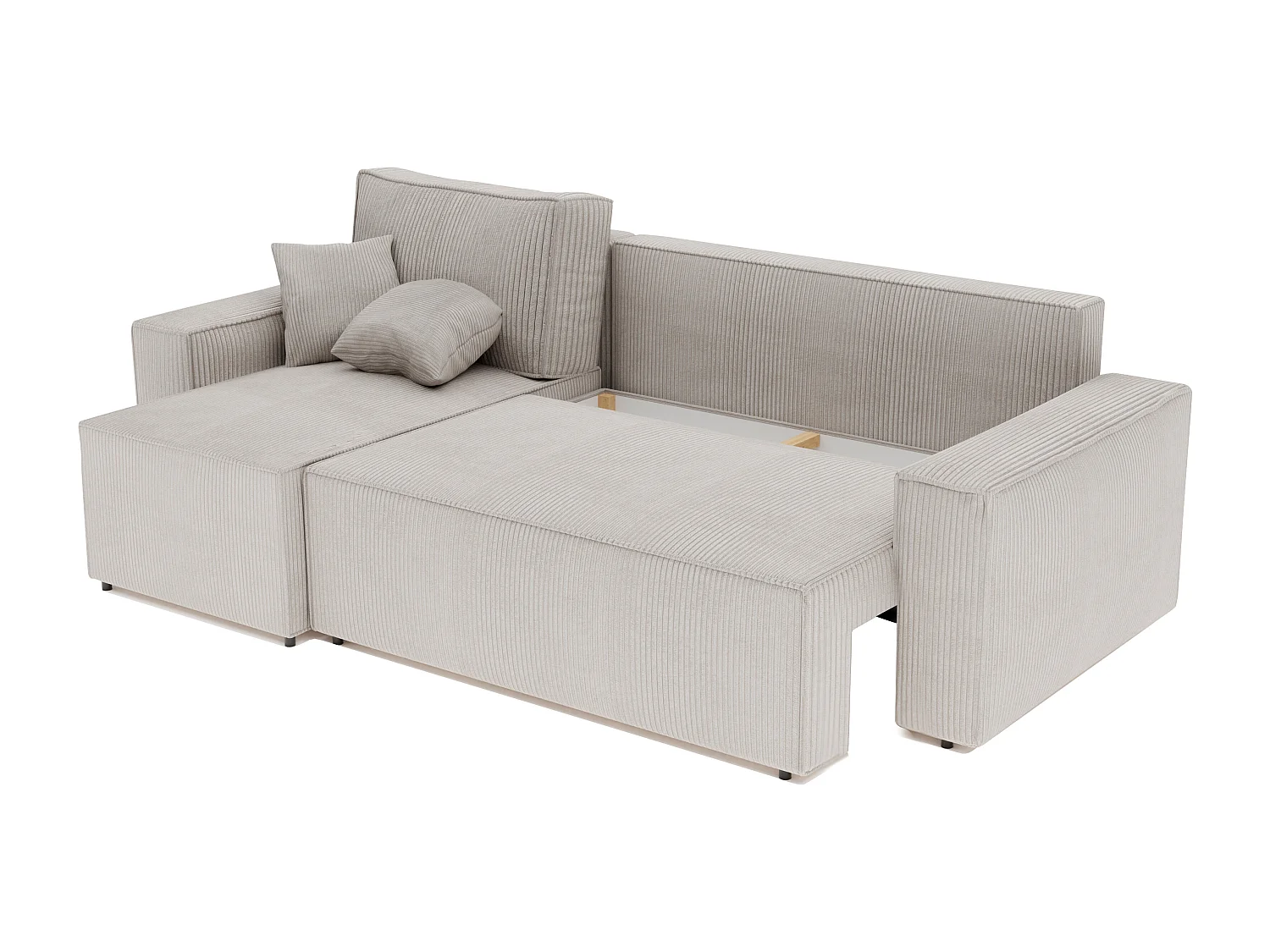 Ecksofa Paris, umkehrbar, in beigem Stoff umwandelbar.