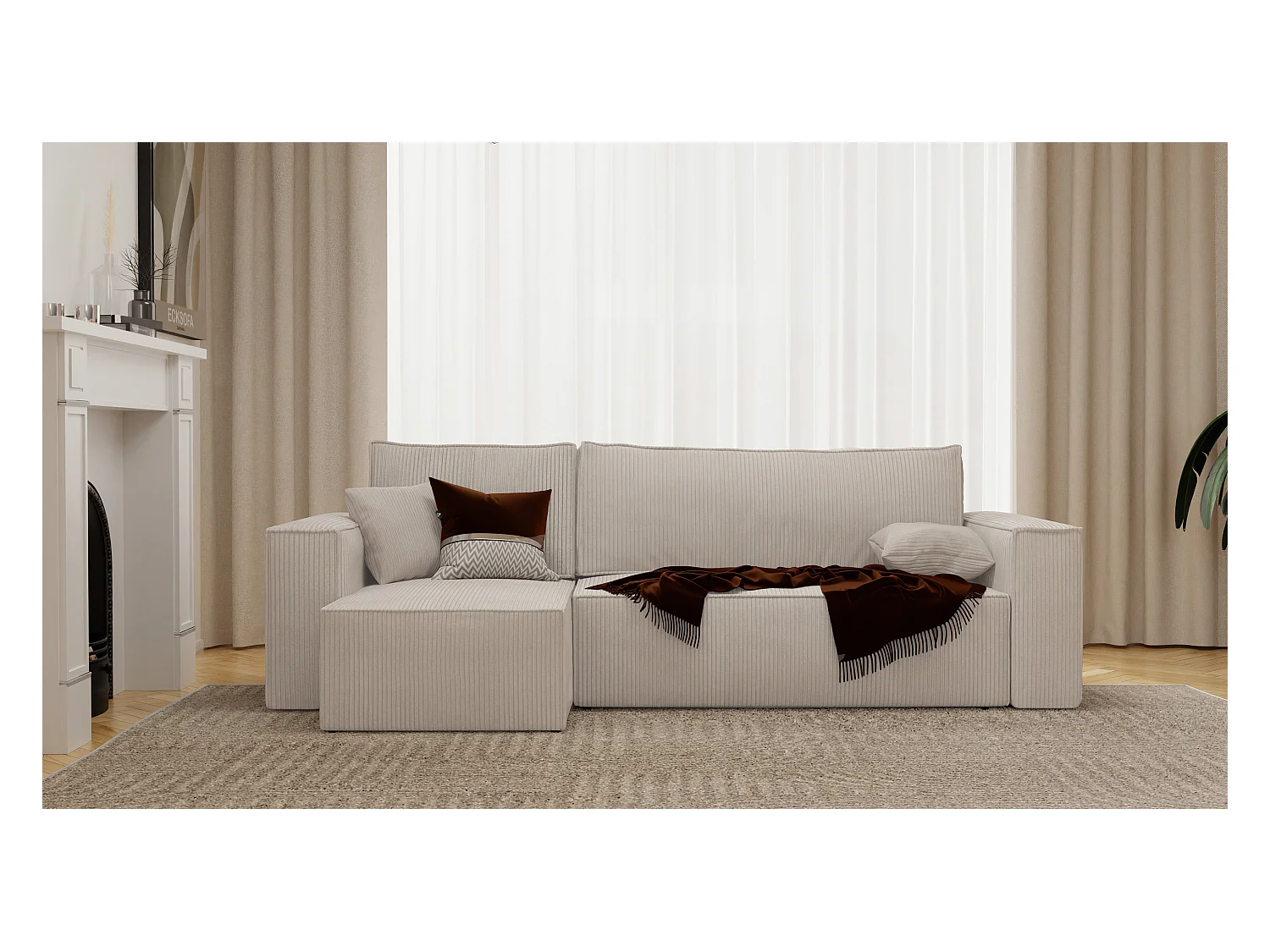 Canapé d'angle Paris réversible convertible en tissu beige