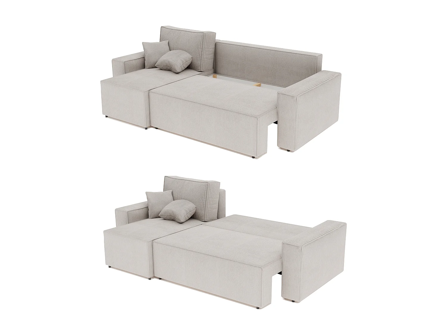 Ecksofa Paris, umkehrbar, in beigem Stoff umwandelbar.