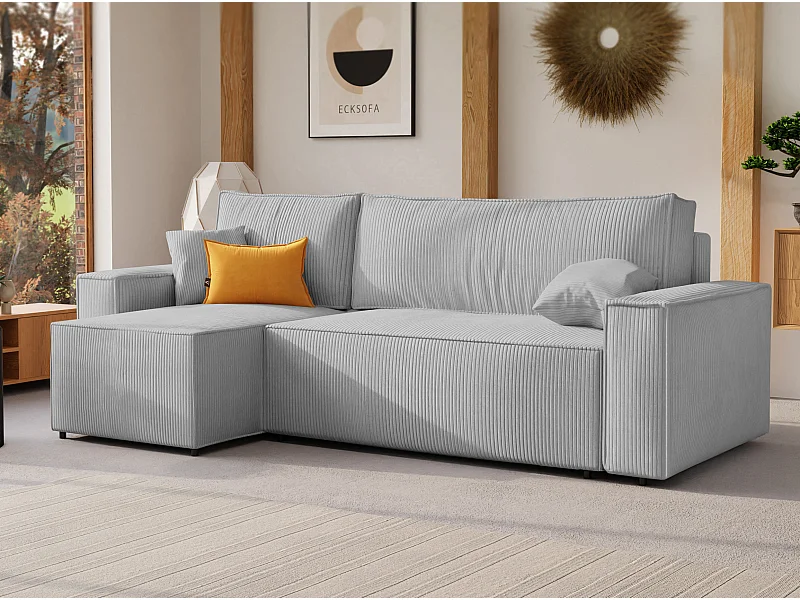 Canapé d'angle Paris réversible convertible en tissu Gris3