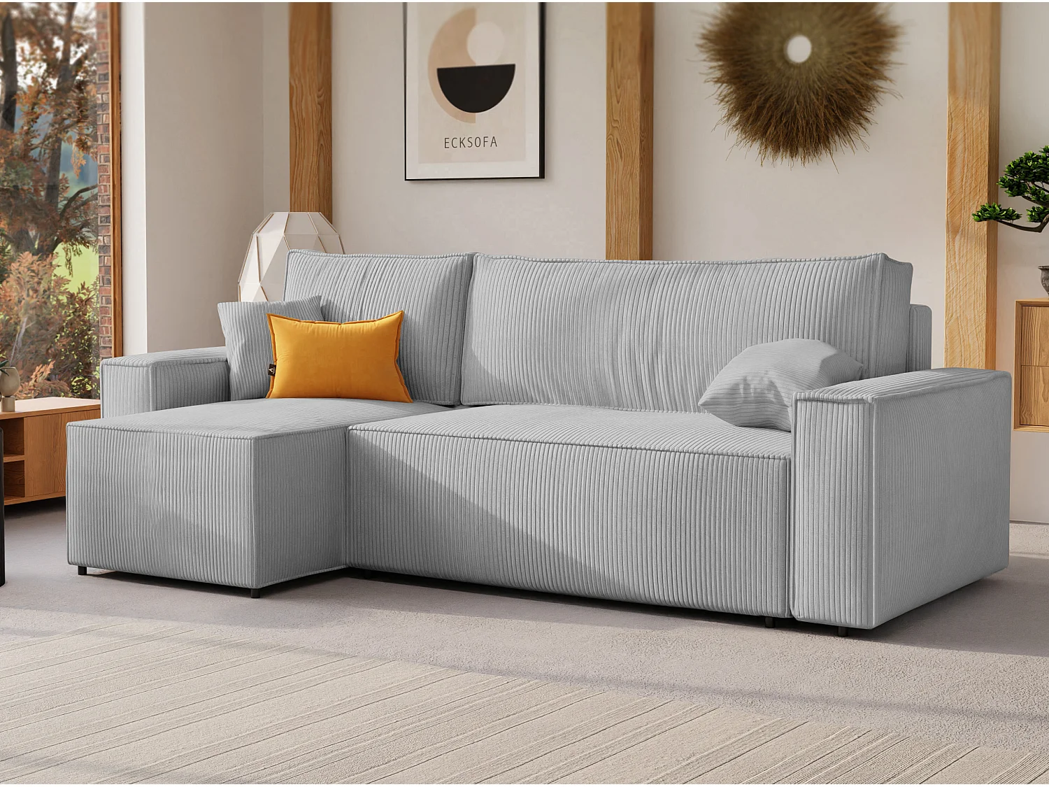 Ecksofa Paris, umwandelbar, in Grau3 Stoff.