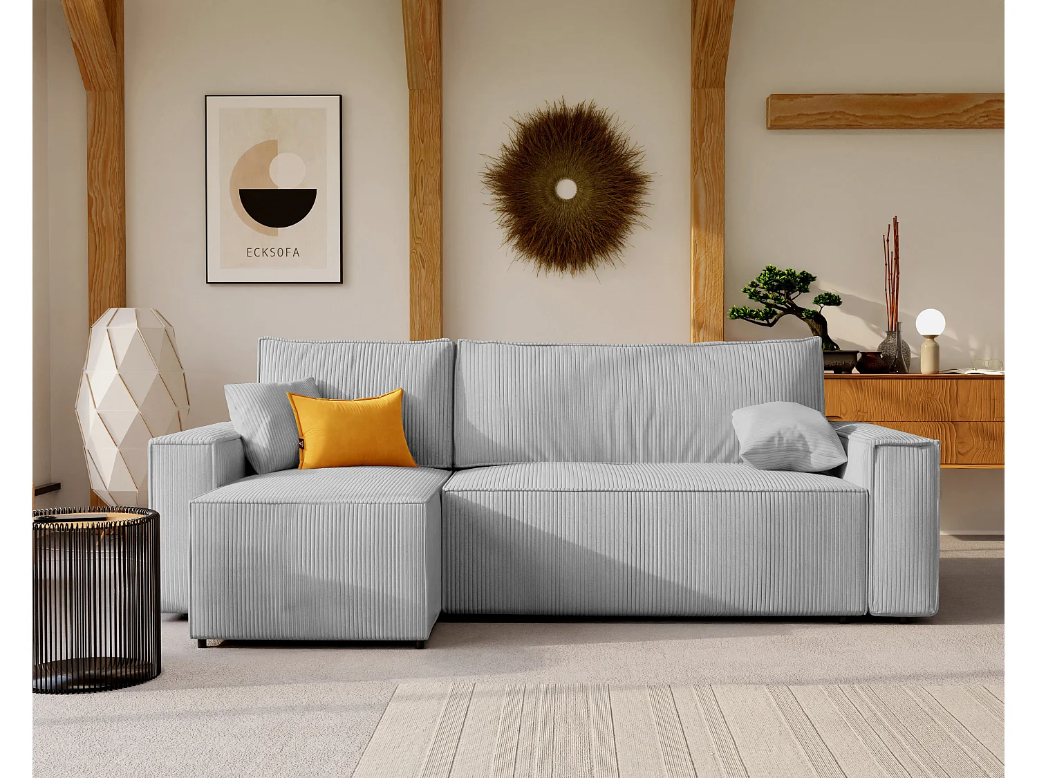 Ecksofa Paris, umwandelbar, in Grau3 Stoff.