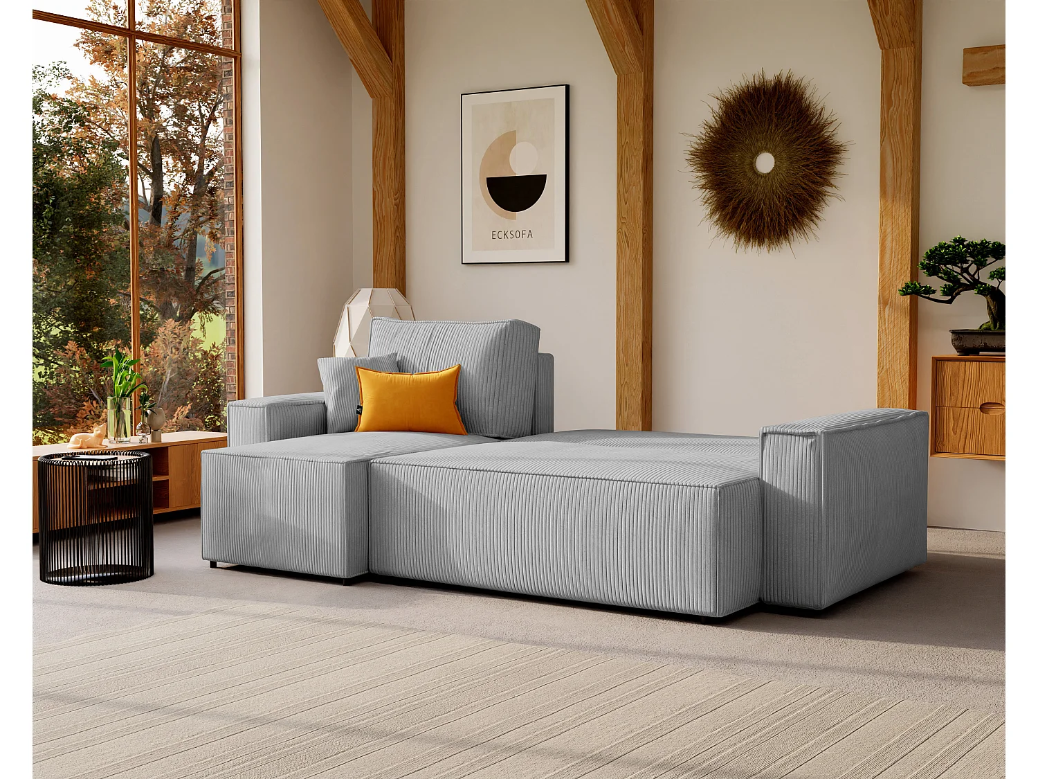 Ecksofa Paris, umwandelbar, in Grau3 Stoff.