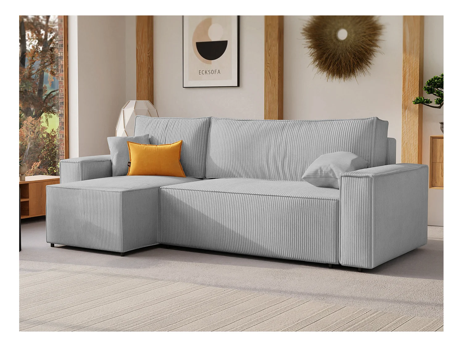 Canapé d'angle Paris réversible convertible en tissu Gris3